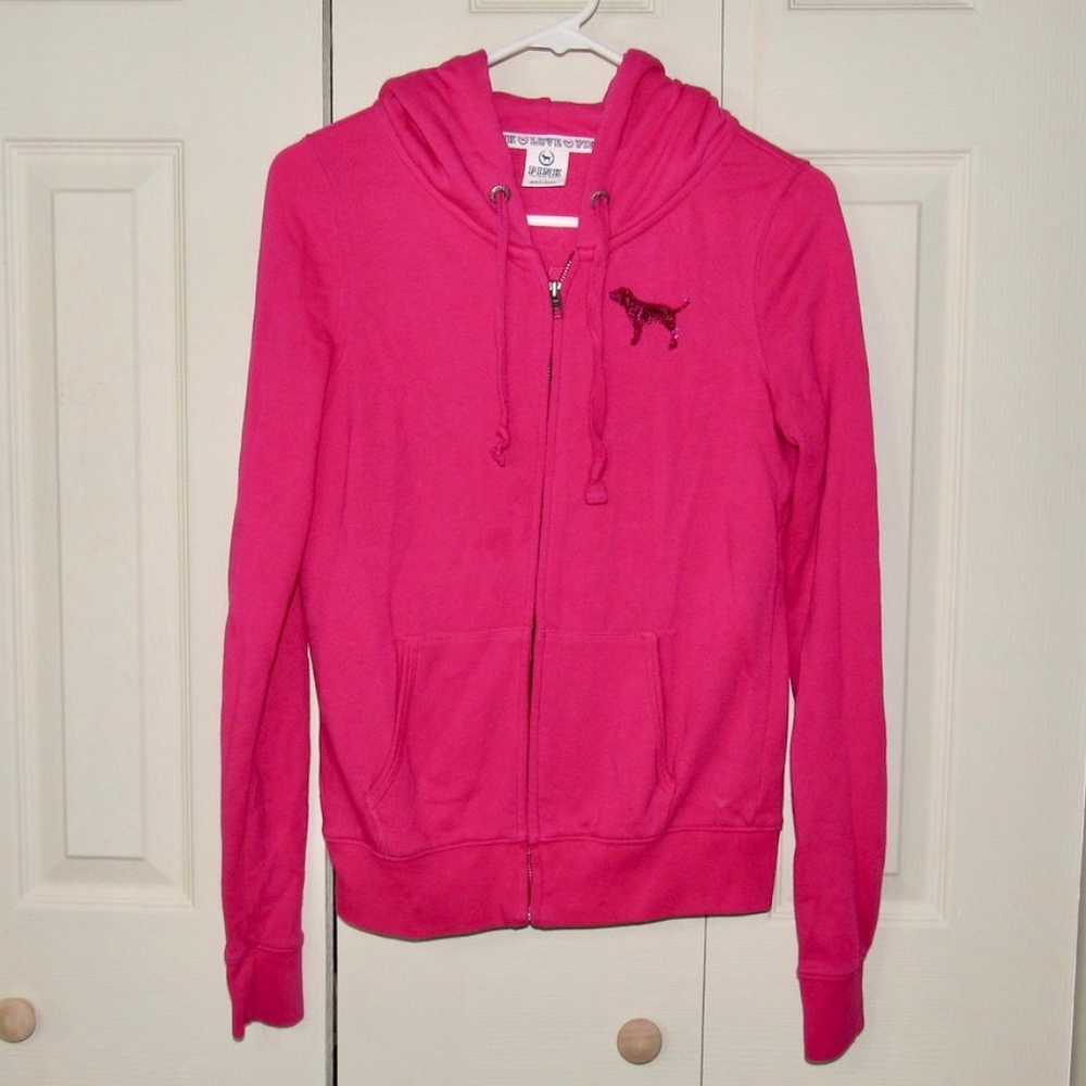 Pink VS Zip-Up Hoodie Sequin/Hot Pink